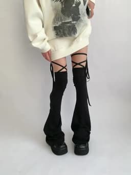 Y2k Women Leg Warmer Multicolor Lace Up Closure Lace Up Leg Warmers Girls Solid Color Over The Knee Tie-up Thigh-high Foot Socks