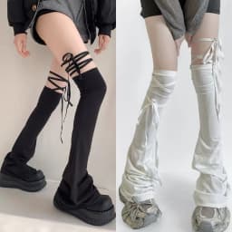 Y2k Women Leg Warmer Multicolor Lace Up Closure Lace Up Leg Warmers Girls Solid Color Over The Knee Tie-up Thigh-high Foot Socks