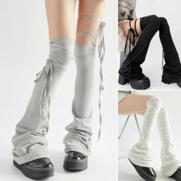 Y2k Women Leg Warmer Multicolor Lace Up Closure Lace Up Leg Warmers Girls Solid Color Over The Knee Tie-up Thigh-high Foot Socks