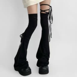 Y2K Harajuku Leg Stockings Black White Grey Gothic Lolita Over Knee High Sock Lolita Over Knee Leg Cuffs Punk Lolita Flared Sock