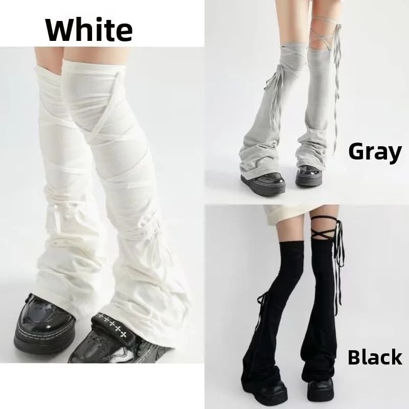 Y2K Harajuku Leg Stockings Black White Grey Gothic Lolita Over Knee High Sock Lolita Over Knee Leg Cuffs Punk Lolita Flared Sock