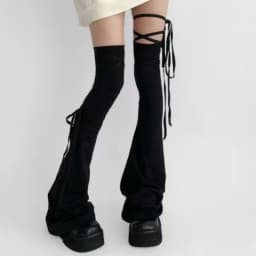 Y2K Harajuku Leg Stockings Black White Grey Gothic Lolita Over Knee High Sock Lolita Over Knee Leg Cuffs Punk Lolita Flared Sock