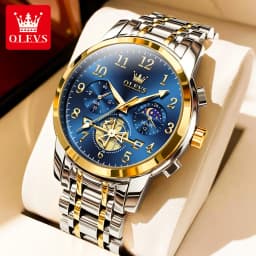 OLEVS New Flywheel Design Luxury Couple Watch Waterproof Moon Phase Chronograph Brand Original Quartz Wrist Watch for Men Women