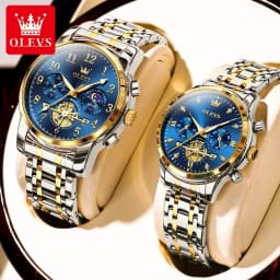 OLEVS New Flywheel Design Luxury Couple Watch Waterproof Moon Phase Chronograph Brand Original Quartz Wrist Watch for Men Women