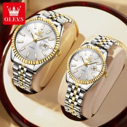OLEVS 5593 Couple Watch Fashion Business Waterproof Stainless Steel Watch Luxury Brand Classic Date Week Clock Men Women Watch