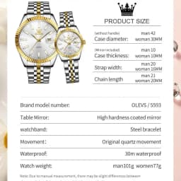 OLEVS 5593 Couple Watch Fashion Business Waterproof Stainless Steel Watch Luxury Brand Classic Date Week Clock Men Women Watch