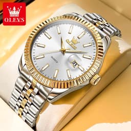 OLEVS 5593 Couple Watch Fashion Business Waterproof Stainless Steel Watch Luxury Brand Classic Date Week Clock Men Women Watch