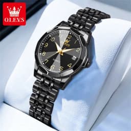 OLEVS 9970 Luxury Couple Watch Men Women Stainless Steel Waterproof Calendar Wristwatch Digital Dial Rhombus Mirror Lovers Watch