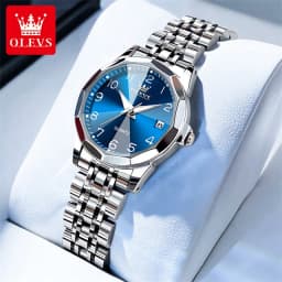 OLEVS 9970 Luxury Couple Watch Men Women Stainless Steel Waterproof Calendar Wristwatch Digital Dial Rhombus Mirror Lovers Watch
