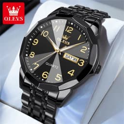 OLEVS 9970 Luxury Couple Watch Men Women Stainless Steel Waterproof Calendar Wristwatch Digital Dial Rhombus Mirror Lovers Watch