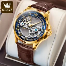 OLEVS Couple Watches Original Fully Transparent Skeleton Automatic Mechanical Watches For Men Women Lover's Gift Luxury Watches
