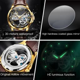 OLEVS Couple Watches Original Fully Transparent Skeleton Automatic Mechanical Watches For Men Women Lover's Gift Luxury Watches