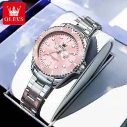 OLEVS Couple Watches Trend Fashion Stainless Steel Original Quartz Watch for Lover Premium Gift Box for Wristwatches Waterproof
