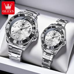 OLEVS Couple Watches Trend Fashion Stainless Steel Original Quartz Watch for Lover Premium Gift Box for Wristwatches Waterproof