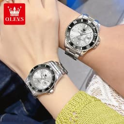 OLEVS Couple Watches Trend Fashion Stainless Steel Original Quartz Watch for Lover Premium Gift Box for Wristwatches Waterproof