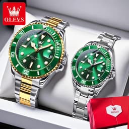 OLEVS Couple Watches Trend Fashion Stainless Steel Original Quartz Watch for Lover Premium Gift Box for Wristwatches Waterproof