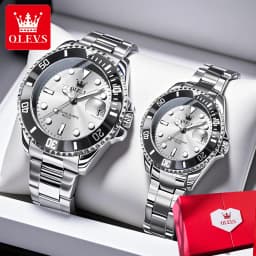 OLEVS Couple Watches Trend Fashion Stainless Steel Original Quartz Watch for Lover Premium Gift Box for Wristwatches Waterproof