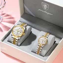 POEDAGAR Top Luxury Couple's Watches Luminous Date Classic Watches For Couple Quartz Stainless Steel Couple Watch Lovers Set+Box