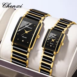 CHENXI Luxury Couple Watch High Quality Fashion Crystal Rectangular Dial Quartz Watch Men Women Valentine'S Day Wedding Gift