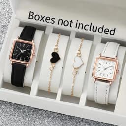 2/4PCS Fashion Minimalist Watch Luxury Men's and Women's Leather Belt Business Leisure Bracelet Quartz Watch