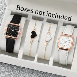 2/4PCS Fashion Minimalist Watch Luxury Men's and Women's Leather Belt Business Leisure Bracelet Quartz Watch