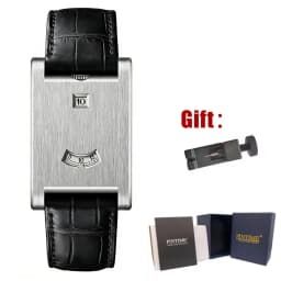 Men's Stainless Steel Square Watch Unique Jump Hour Digital Wristwatch Fashion Bracelet Quartz Watch Reloj Hombre Leather Strap