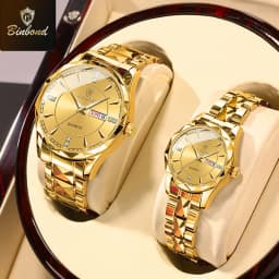 BINBOND Fashion Couple Watches Waterproof Diamond Valentine Day Lover Gift Stainless Steel Watch Men Women Quartz Watch 2pcs