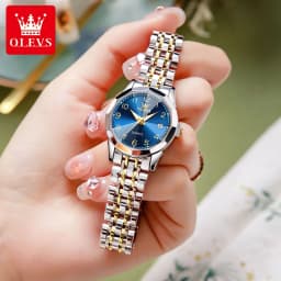 OLEVS 9970 Couple Watch For Men Women Luxury Number Dial Rhombus Mirror Quartz Hand Clock Stainless Steel Original Dress Watches