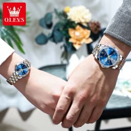 OLEVS 9970 Couple Watch For Men Women Luxury Number Dial Rhombus Mirror Quartz Hand Clock Stainless Steel Original Dress Watches