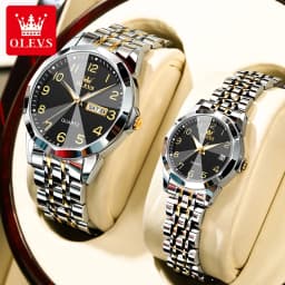 OLEVS 9970 Couple Watch For Men Women Luxury Number Dial Rhombus Mirror Quartz Hand Clock Stainless Steel Original Dress Watches