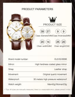 OLEVS 6898 Couple's Watches Luxury Original Fashion Brand Waterproof Luminous Quartz Wristwatch Calendar Design For Date Sport