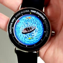 Creative Watches Quartz Original Watch with Ship Wave & Fishes Design Waterproof Wristwatch Comfortable Silicone Strap