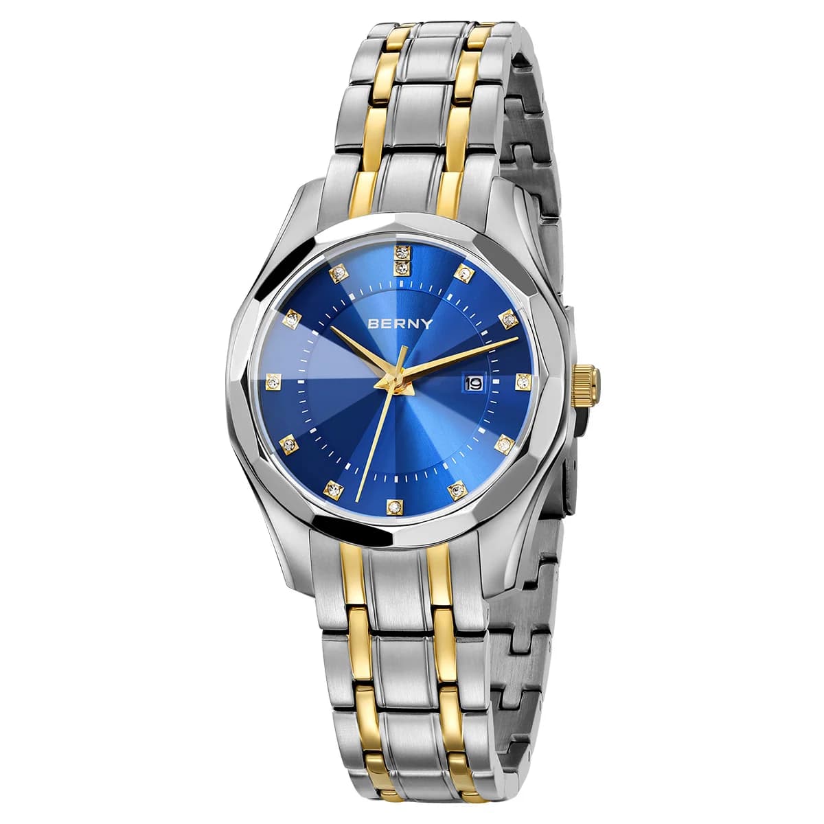 BERNY Watch for Women Blue Dial Ladies Wristwatch Waterproof Golden Stainless Steel Quartz Fashion Diamon Design Women's Watches