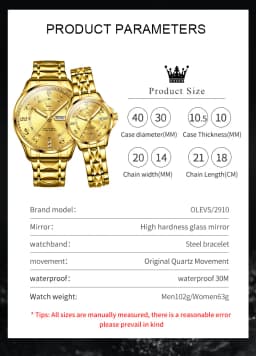 OLEVS High Quality Luxury Fashion Quartz Watches for Couple Original Stainless Steel Calendar Luminous Waterproof Couple Watches