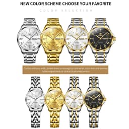 OLEVS High Quality Luxury Fashion Quartz Watches for Couple Original Stainless Steel Calendar Luminous Waterproof Couple Watches