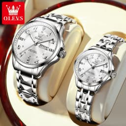OLEVS High Quality Luxury Fashion Quartz Watches for Couple Original Stainless Steel Calendar Luminous Waterproof Couple Watches
