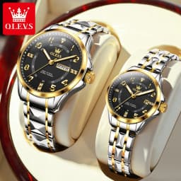 OLEVS High Quality Luxury Fashion Quartz Watches for Couple Original Stainless Steel Calendar Luminous Waterproof Couple Watches
