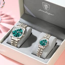 POEDAGAR Casual Couple's Watches Luminous Date Watches For Couple Quartz Stainless Steel Fashion Couple Watch Love Gift Set+Box