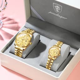 POEDAGAR Casual Couple's Watches Luminous Date Watches For Couple Quartz Stainless Steel Fashion Couple Watch Love Gift Set+Box