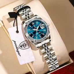 POEDAGAR Casual Couple's Watches Luminous Date Watches For Couple Quartz Stainless Steel Fashion Couple Watch Love Gift Set+Box