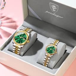 POEDAGAR Casual Couple's Watches Luminous Date Watches For Couple Quartz Stainless Steel Fashion Couple Watch Love Gift Set+Box