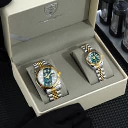 POEDAGAR Casual Couple's Watches Luminous Date Watches For Couple Quartz Stainless Steel Fashion Couple Watch Love Gift Set+Box