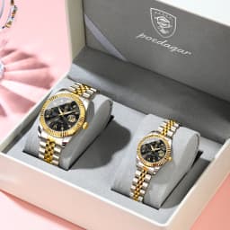 POEDAGAR Casual Couple's Watches Luminous Date Watches For Couple Quartz Stainless Steel Fashion Couple Watch Love Gift Set+Box