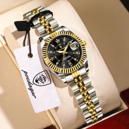 POEDAGAR Casual Couple's Watches Luminous Date Watches For Couple Quartz Stainless Steel Fashion Couple Watch Love Gift Set+Box