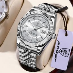 POEDAGAR Casual Couple's Watches Luminous Date Watches For Couple Quartz Stainless Steel Fashion Couple Watch Love Gift Set+Box