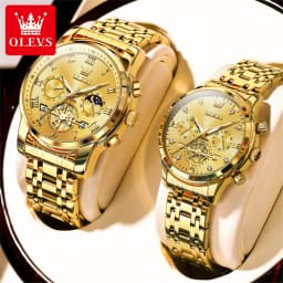 OLEVS Quartz Couple Watch Luxury Brand Waterproof Lunar Phase Timing Code Watch Elegant and Romantic Lover His Her Couple Watch