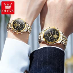 OLEVS Quartz Couple Watch Luxury Brand Waterproof Lunar Phase Timing Code Watch Elegant and Romantic Lover His Her Couple Watch