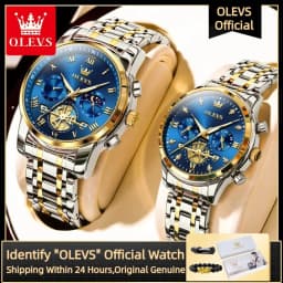 OLEVS Quartz Couple Watch Luxury Brand Waterproof Lunar Phase Timing Code Watch Elegant and Romantic Lover His Her Couple Watch