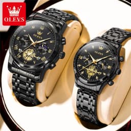 OLEVS Quartz Couple Watch Luxury Brand Waterproof Lunar Phase Timing Code Watch Elegant and Romantic Lover His Her Couple Watch