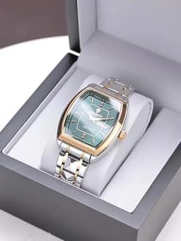 BINBOND 2pcs/Set Square Couple for Watch Fashion Stainless Men Ladies Quartz Watch Lover Waterproof Date Week Luminous Watch